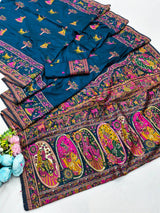 Flattering Blue Nylon Dola Pashmina Saree With Effulgent Blouse Piece
