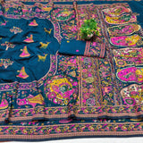 Flattering Blue Nylon Dola Pashmina Saree With Effulgent Blouse Piece