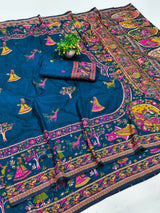 Flattering Blue Nylon Dola Pashmina Saree With Effulgent Blouse Piece