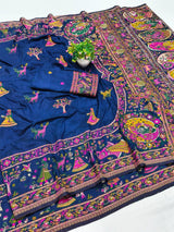 Scrumptious Navy Blue Nylon Dola Pashmina Saree With Felicitous Blouse Piece