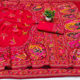 Gratifying Red Nylon Dola Pashmina Saree With Dalliance Blouse Piece