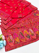 Gratifying Red Nylon Dola Pashmina Saree With Dalliance Blouse Piece