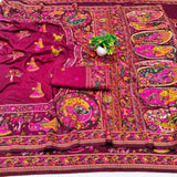 Smashing Wine Nylon Dola Pashmina Saree With Embellished Blouse Piece