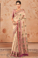 Panache Beige Patola Silk Saree with Fancifull Blouse Piece