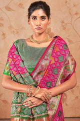Vivacious Dark Pink Patola Silk Saree with Hypnotic Blouse Piece