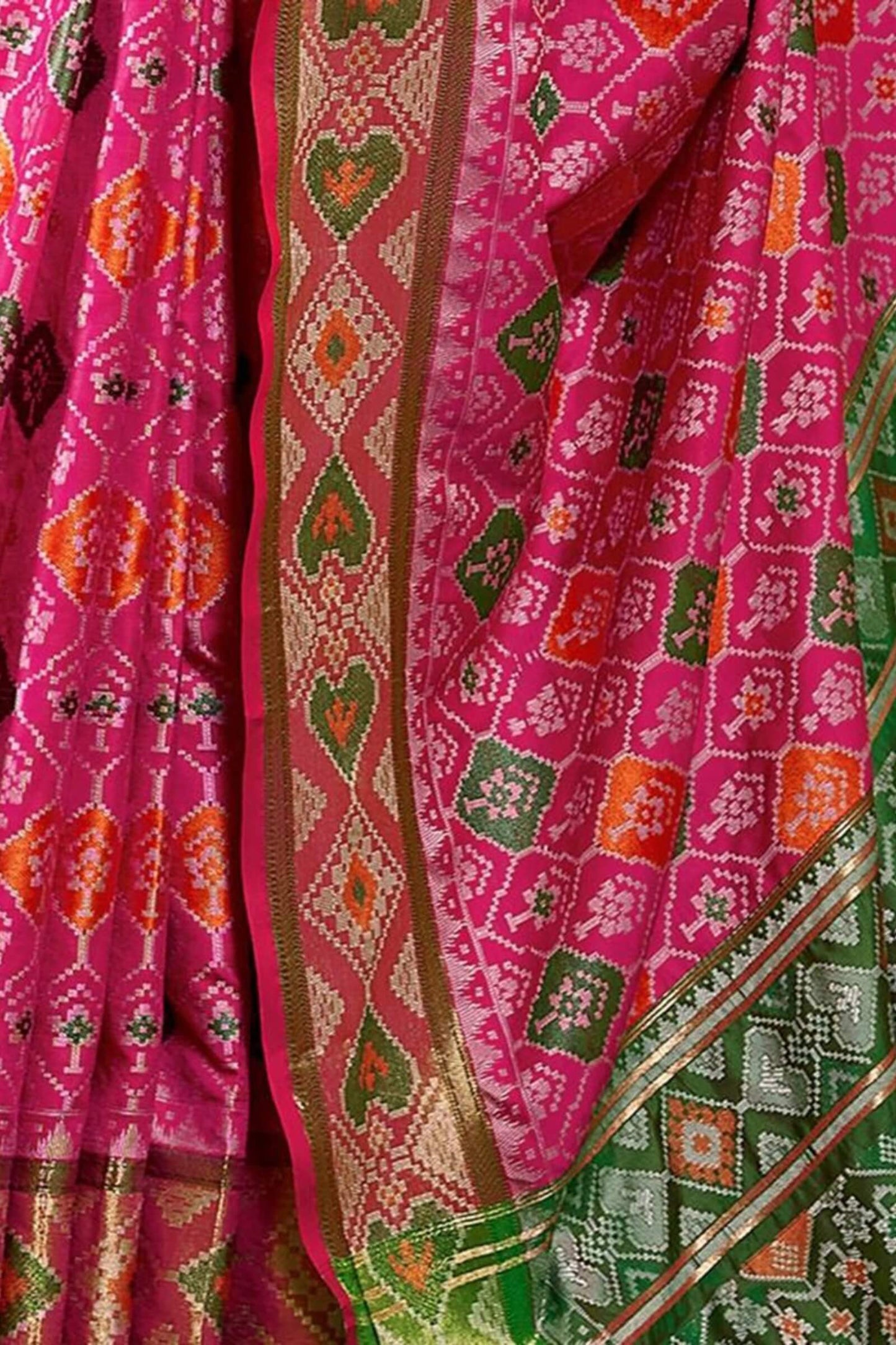 Vivacious Dark Pink Patola Silk Saree with Hypnotic Blouse Piece