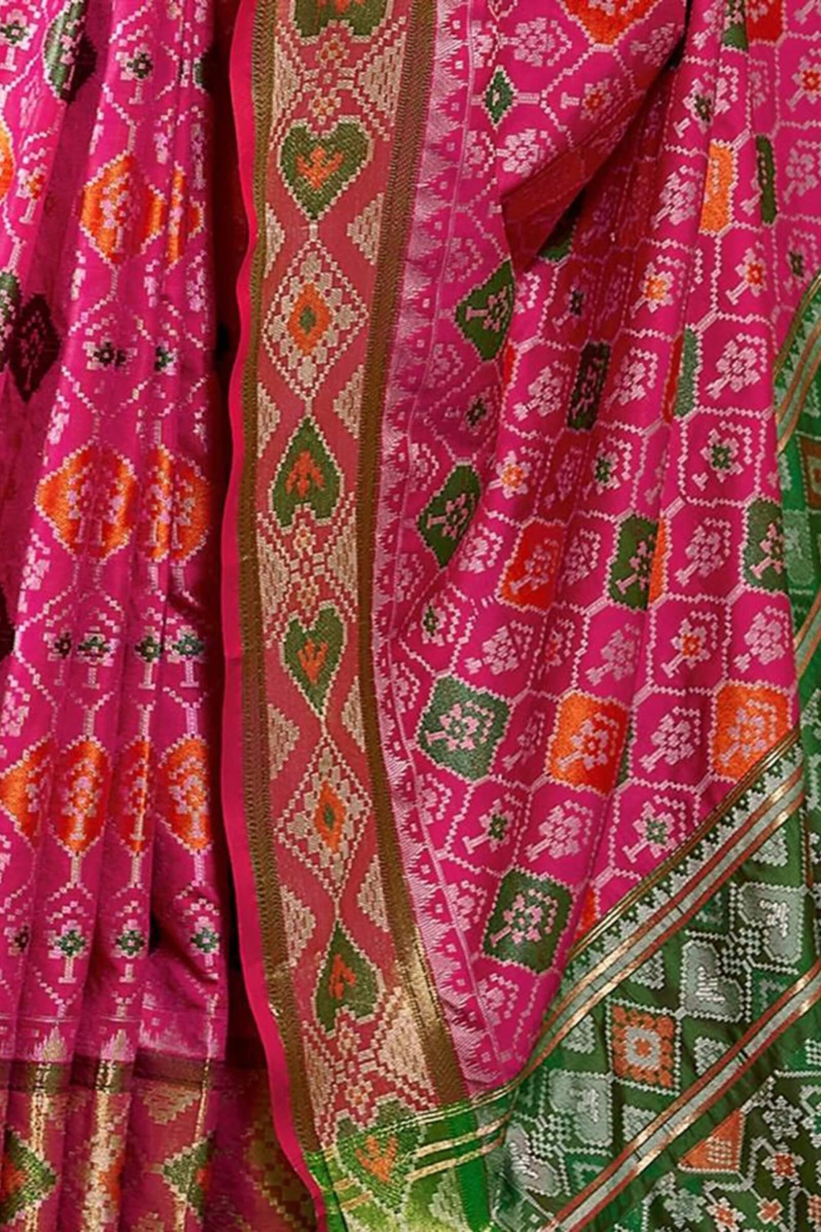 Vivacious Dark Pink Patola Silk Saree with Hypnotic Blouse Piece