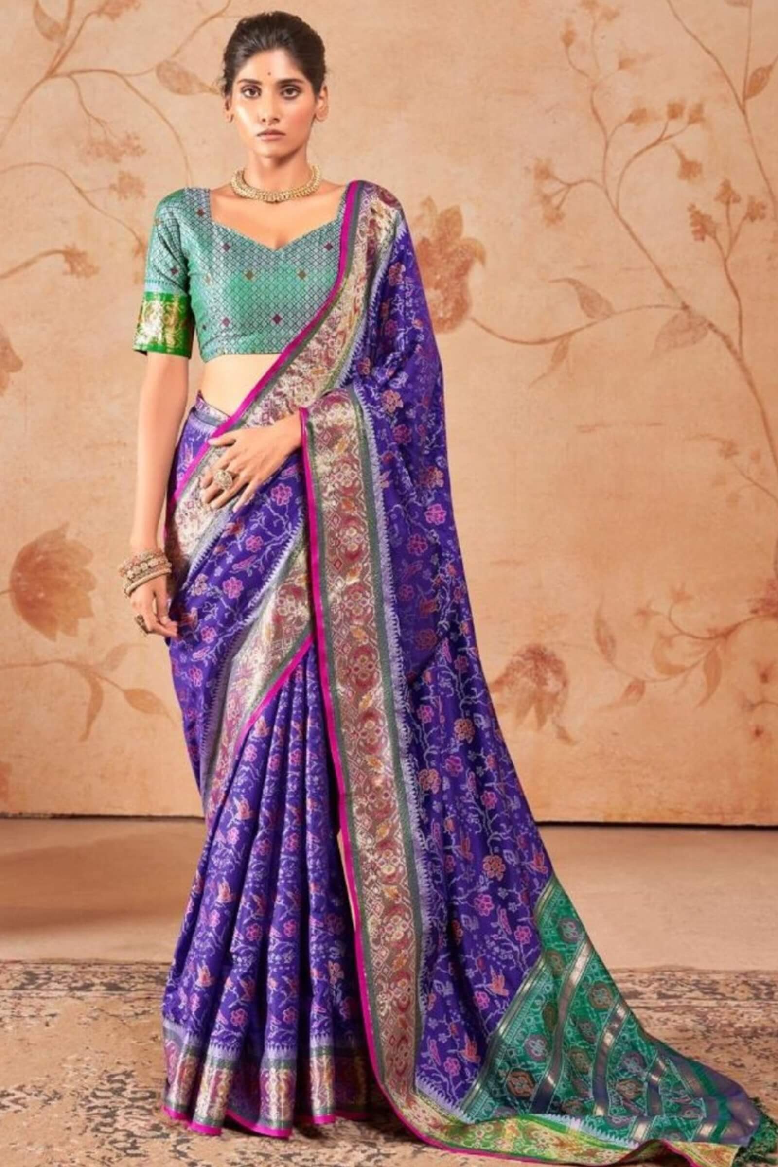 Winsome Royal Blue Patola Silk Saree with Enamoring Blouse Piece