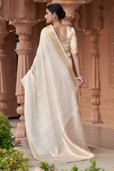 Sumptuous Off White Cotton Silk Saree With Stunning Blouse Piece