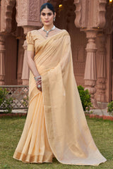 Smart Peach Cotton Silk Saree With Marvellous Blouse Piece