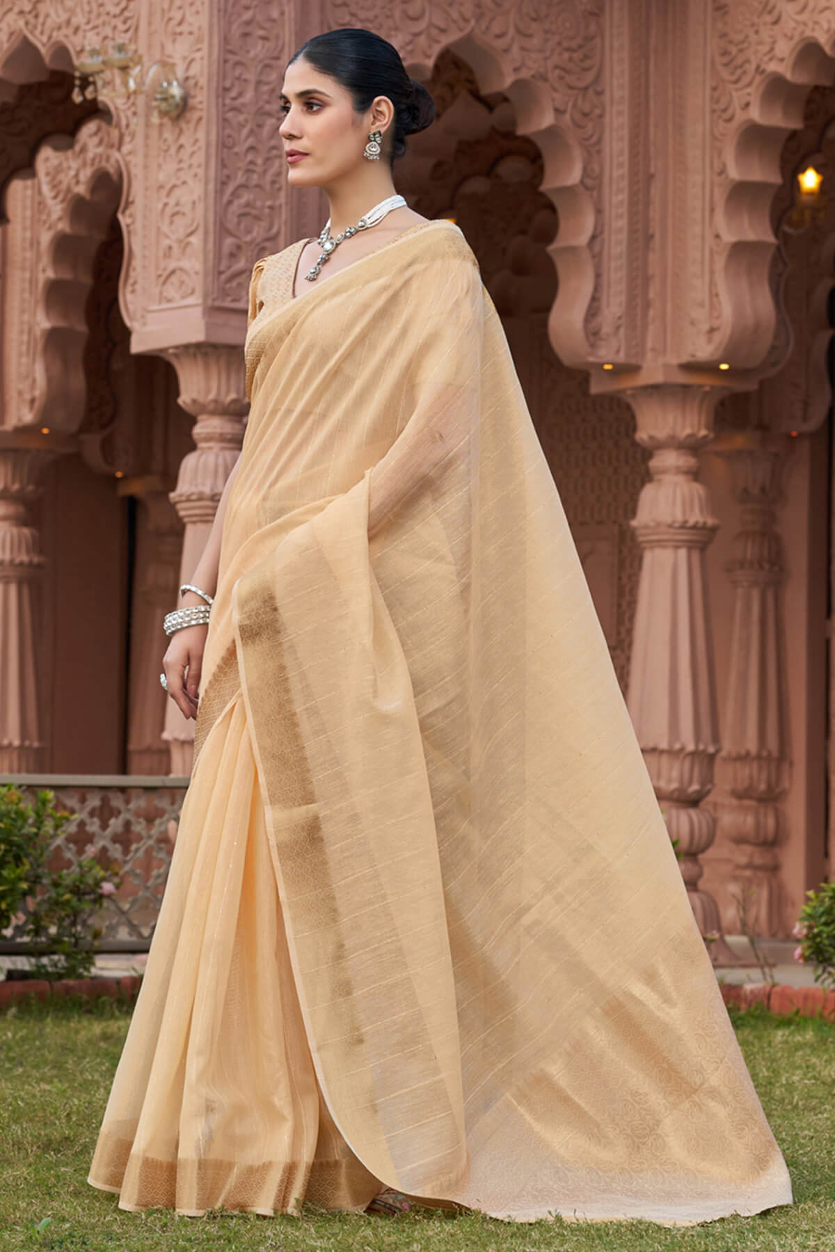 Smart Peach Cotton Silk Saree With Marvellous Blouse Piece