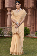 Smart Peach Cotton Silk Saree With Marvellous Blouse Piece