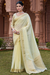 Fantabulous Pista Cotton Silk Saree With Extraordinary Blouse Piece