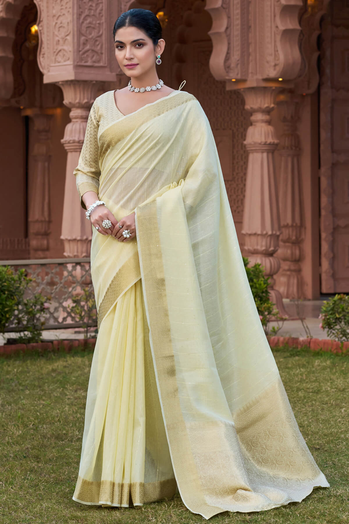 Fantabulous Pista Cotton Silk Saree With Extraordinary Blouse Piece
