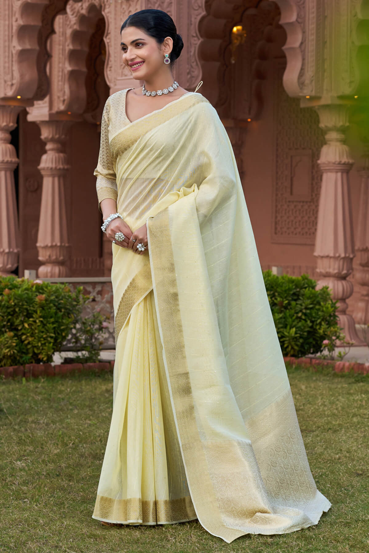Fantabulous Pista Cotton Silk Saree With Extraordinary Blouse Piece