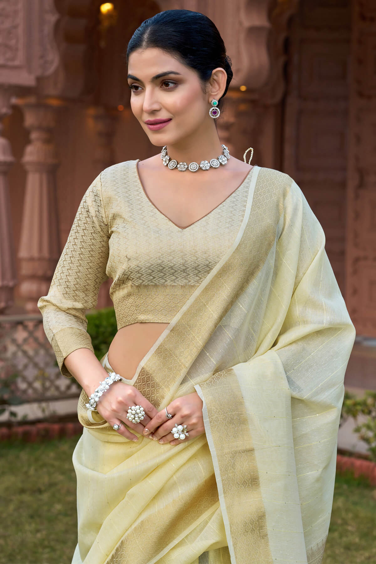Fantabulous Pista Cotton Silk Saree With Extraordinary Blouse Piece