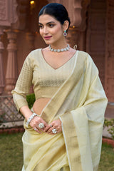 Fantabulous Pista Cotton Silk Saree With Extraordinary Blouse Piece