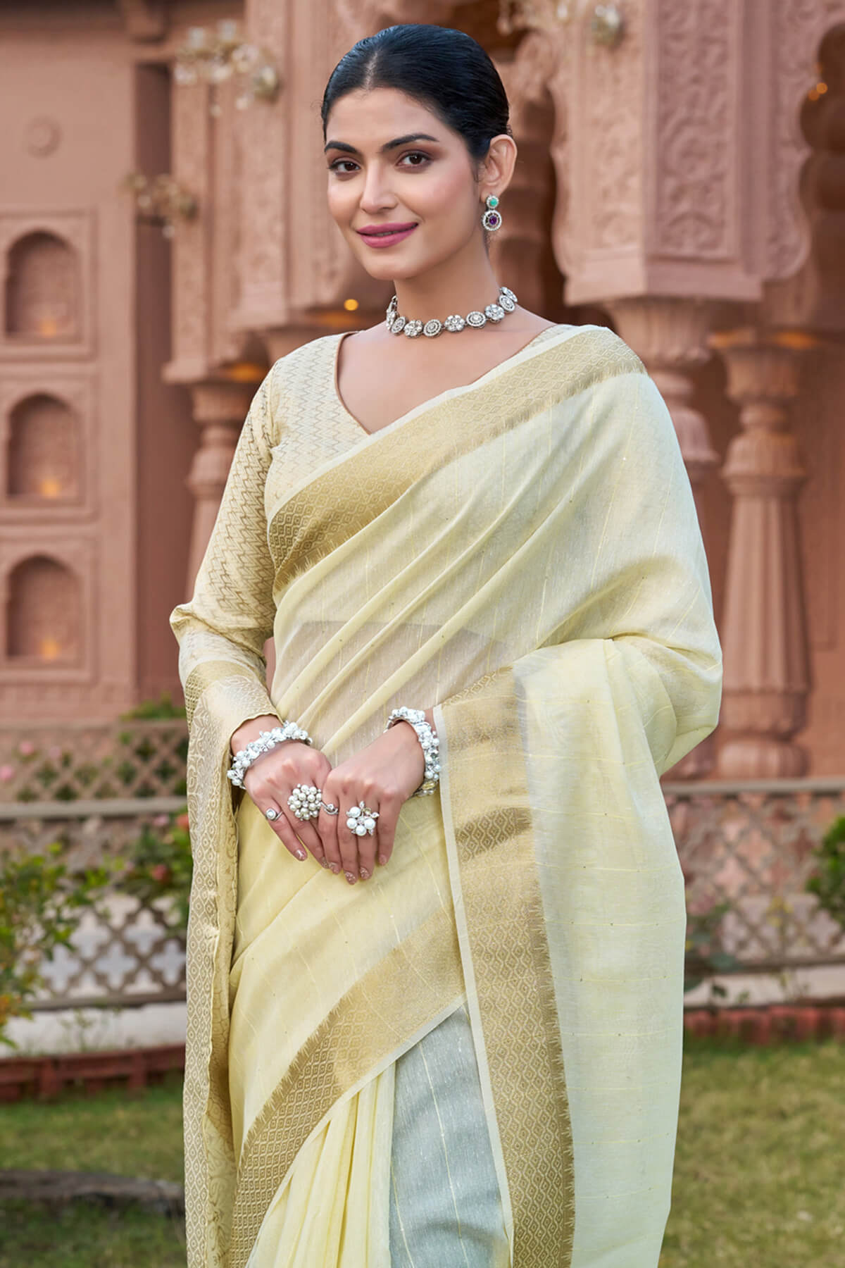 Fantabulous Pista Cotton Silk Saree With Extraordinary Blouse Piece