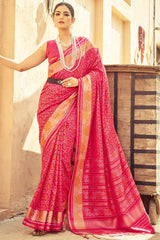 Blissful Dark Pink Soft Banarasi Silk Saree With Woebegone Blouse Piece
