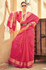 Blissful Dark Pink Soft Banarasi Silk Saree With Woebegone Blouse Piece