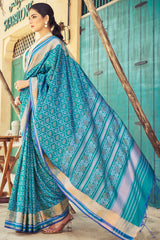 Ebullience Firozi Soft Banarasi Silk Saree With Traditional Blouse Piece