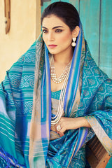 Ebullience Firozi Soft Banarasi Silk Saree With Traditional Blouse Piece