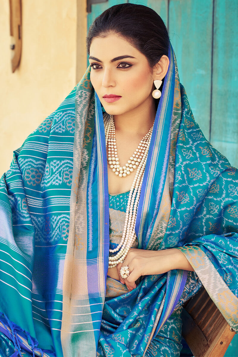 Ebullience Firozi Soft Banarasi Silk Saree With Traditional Blouse Piece