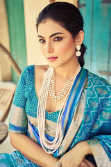 Ebullience Firozi Soft Banarasi Silk Saree With Traditional Blouse Piece