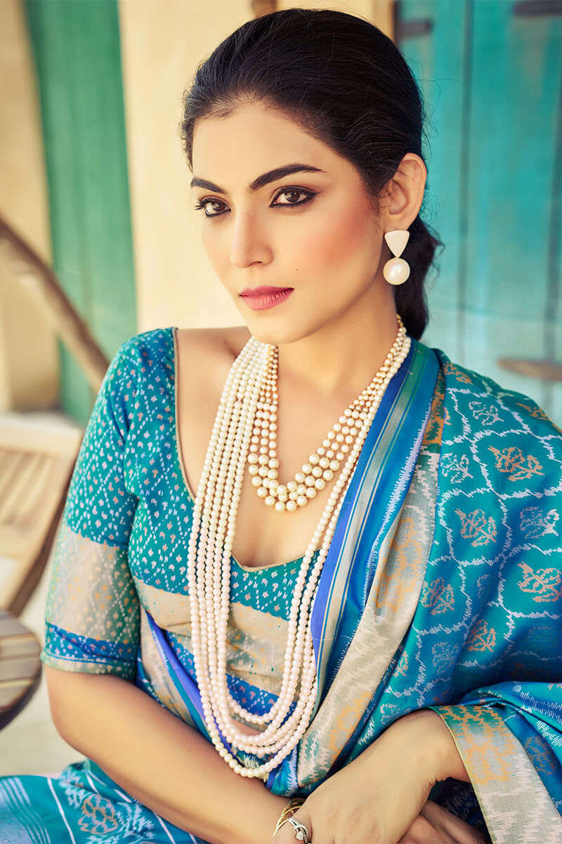 Ebullience Firozi Soft Banarasi Silk Saree With Traditional Blouse Piece