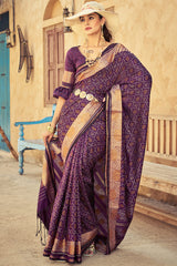 Mesmerising Purple Soft Banarasi Silk Saree With Glamorous Blouse Piece