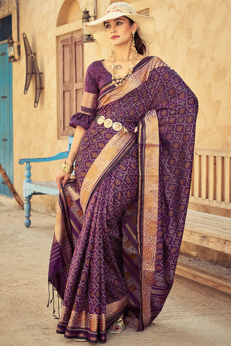 Mesmerising Purple Soft Banarasi Silk Saree With Glamorous Blouse Piece