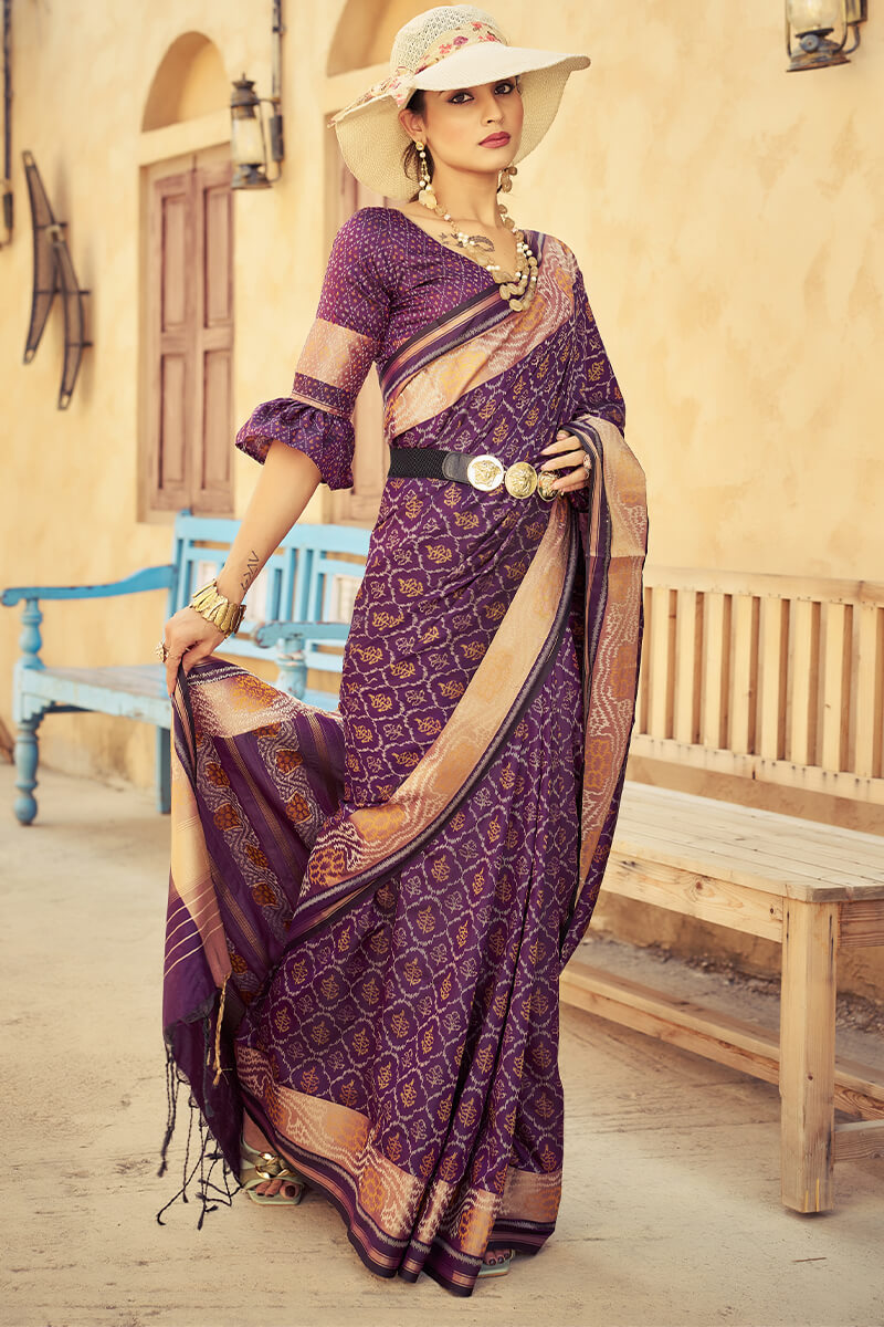 Mesmerising Purple Soft Banarasi Silk Saree With Glamorous Blouse Piece