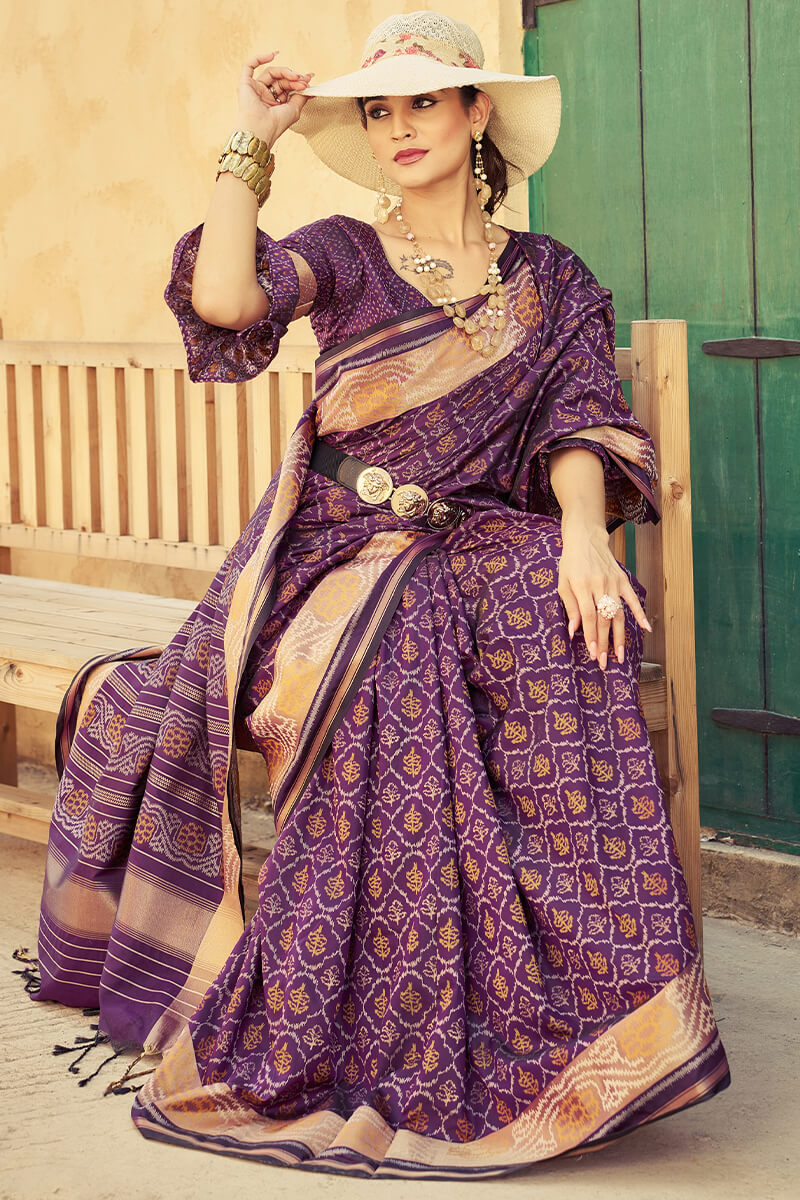 Mesmerising Purple Soft Banarasi Silk Saree With Glamorous Blouse Piece