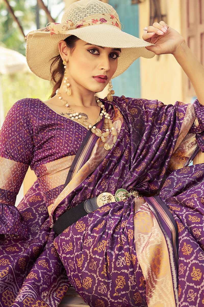 Mesmerising Purple Soft Banarasi Silk Saree With Glamorous Blouse Piece
