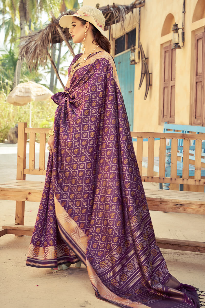 Mesmerising Purple Soft Banarasi Silk Saree With Glamorous Blouse Piece
