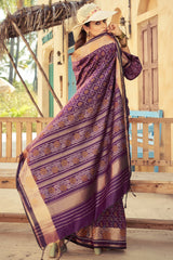 Mesmerising Purple Soft Banarasi Silk Saree With Glamorous Blouse Piece