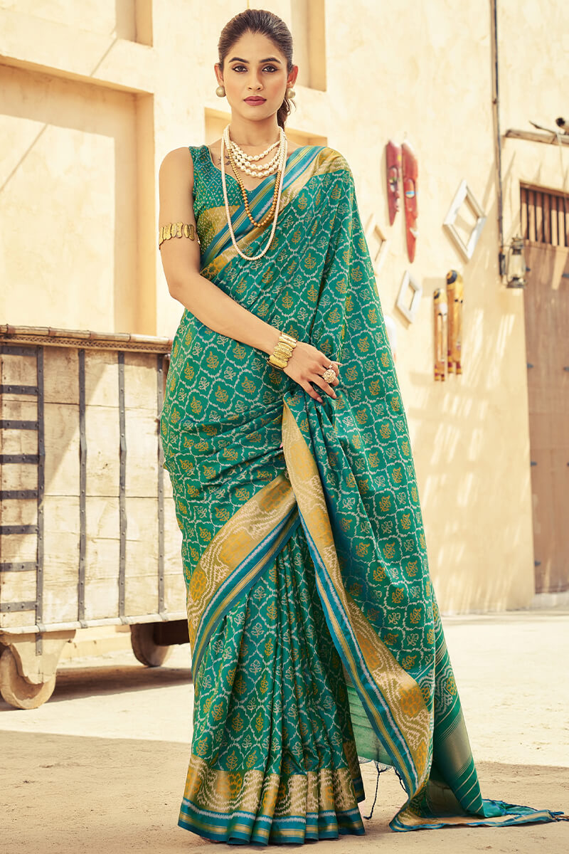 Posh Rama Soft Banarasi Silk Saree With Verdant Blouse Piece
