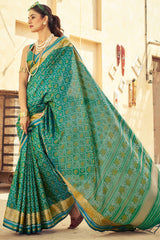 Posh Rama Soft Banarasi Silk Saree With Verdant Blouse Piece