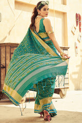 Posh Rama Soft Banarasi Silk Saree With Verdant Blouse Piece