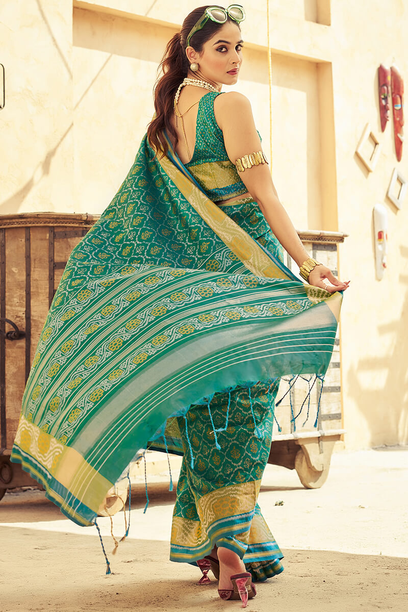 Posh Rama Soft Banarasi Silk Saree With Verdant Blouse Piece