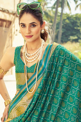 Posh Rama Soft Banarasi Silk Saree With Verdant Blouse Piece