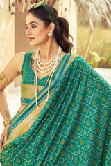 Posh Rama Soft Banarasi Silk Saree With Verdant Blouse Piece