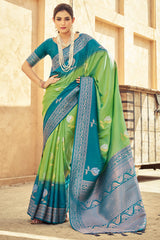 Tremendous Green Soft Banarasi Silk Saree With Epiphany Blouse Piece