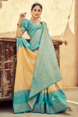 Gorgeous Peach Soft Banarasi Silk Saree With Trendy Blouse Piece