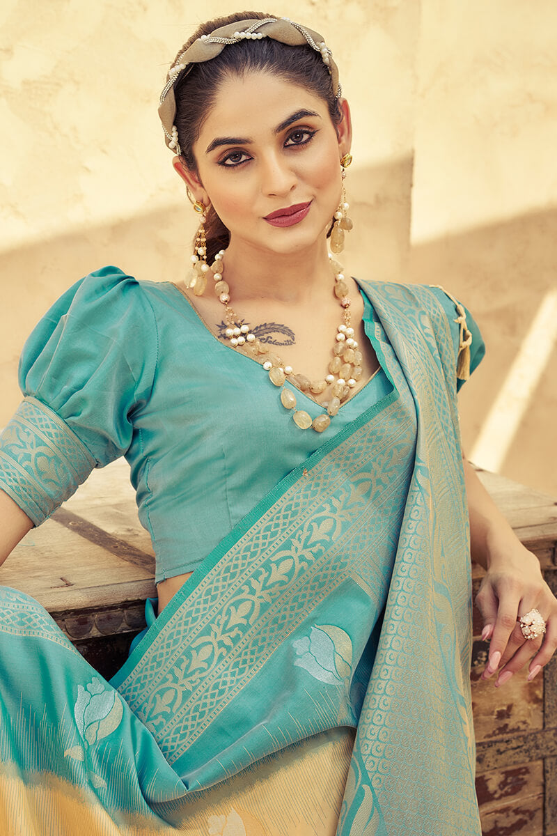 Gorgeous Peach Soft Banarasi Silk Saree With Trendy Blouse Piece