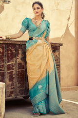 Gorgeous Peach Soft Banarasi Silk Saree With Trendy Blouse Piece