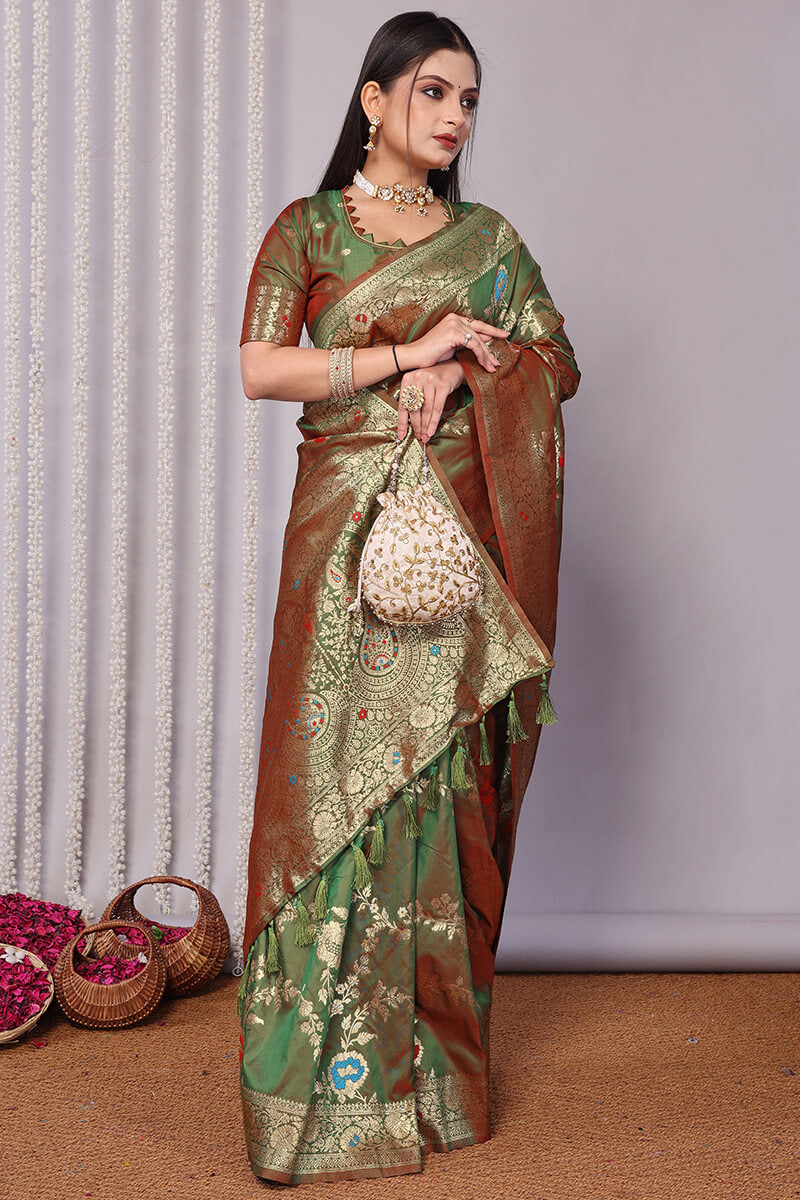 Comely Green Soft Banarasi Silk Saree With Mellifluous Blouse Piece