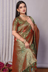 Comely Green Soft Banarasi Silk Saree With Mellifluous Blouse Piece