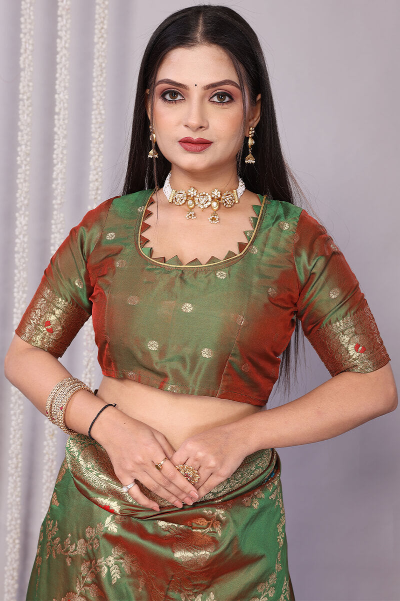 Comely Green Soft Banarasi Silk Saree With Mellifluous Blouse Piece