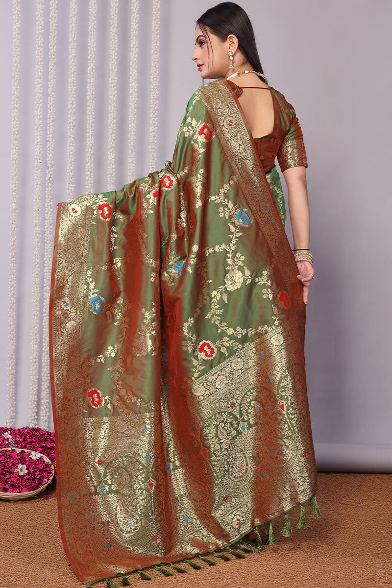 Comely Green Soft Banarasi Silk Saree With Mellifluous Blouse Piece